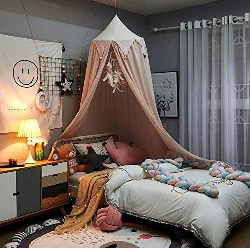 Zaslan Großes Kinderbett-Baldachin, runde Kuppel, Baumwoll-Moskitonetz, Lesezimmer-Dekoration, Kinderzimmer, Zelthaus-Dekoration mit Quasten