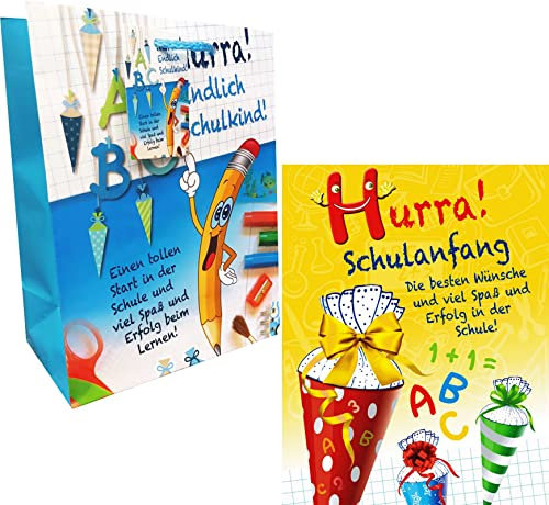 ILODA 6x Geschenktüten zum Schulanfang medium 17307, Schulanfangstüte, Geschenktasche