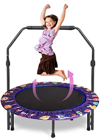 Trampolin für Kinder, 36 Mini Kindertrampolin mit Verstellbarer Griff, Kindertrampolin mit gepolsterter Sicherheitsabdeckung, Rebounder-Trampolin für Sprungsportarten im Innen oder Außenbereich(Lila)