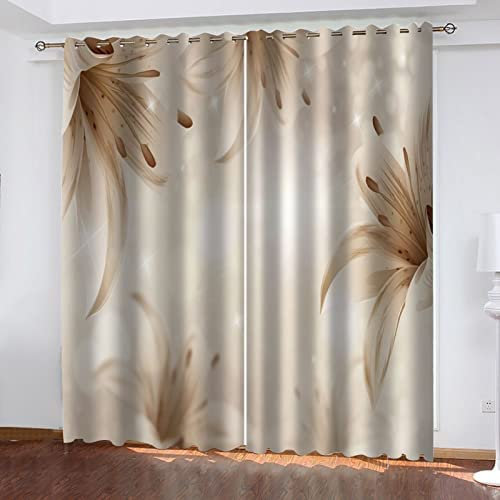 Vorhang Blickdicht Ösen Thermo Verdunkelungs Polyester Gardinen 2 Stück 3D Blumen Pflanzen Für Schlafzimmer Wohnzimmer Kinder Oder Babyzimmer 140(B) X160(H) cm - Bedruckte Verdunkelungsvorhänge