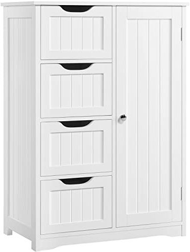 Yaheetech Meuble Salle de Bain Rangement 66 × 35 × 90 cm, Armoire Rangement avec 4 Tiroirs/1 Porte/Etagère Réglable, Meuble Rangement pour Salle de Bain/Salon/Cuisine/Chambre/Toilette Blanc