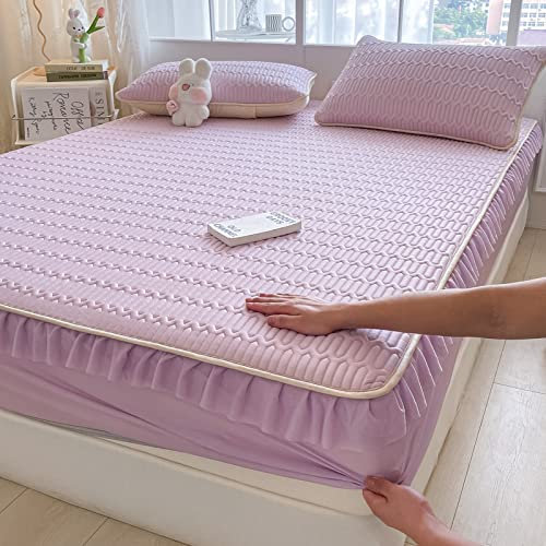 FCLDESHOP spannbettlaken matratzenschoner,Sommer Cool Ice Silk Latex Spannbettlaken, Schlafzimmer Hotel Einfarbig rutschfeste Matratzenauflage Bettbezug Kissenbezug,Lila,120x200cm (2 Stück)