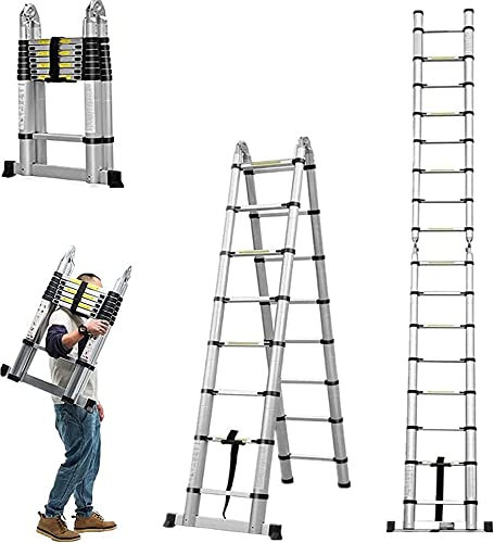 Aluminum Telescoping Extension Ladders Heavy Duty Multi-Purpose Portable Ladder, 16.4ft in Straight line & 8.2ft in A-Frame, EN131 Standards Non-Slip Folding Ladder for RV, Home 330lb/150kg Max Load