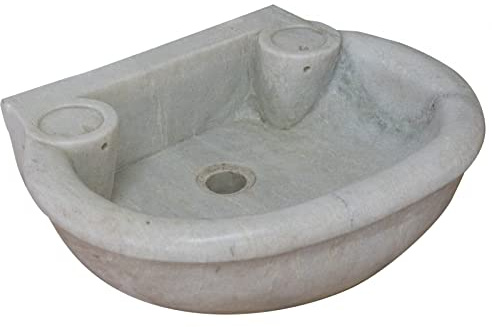 Biscottini Évier en marbre 50 x 40 x 15 cm, évier extérieur et intérieur, lavabo à poser pierre, évier de cuisine