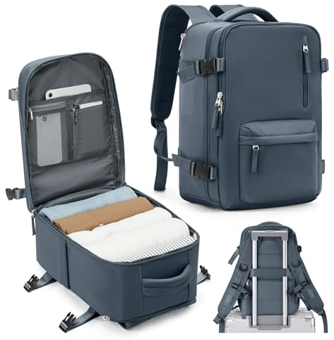 SZLX Kabinväskor 40x20x25 Under sätet för Ryanair, Easyjet kabinväska Carry On Reseryggsäck Kabinstorlek Ryggsäck Handbagageväska Ryggsäck Casual Daypack Fit 14 tums bärbar dator Blågrå