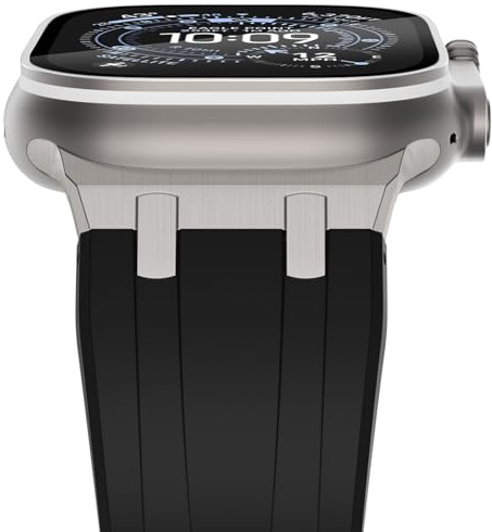 NewWays Silicone Strap for Apple Watch 49mm 46mm 45mm 44mm,Black/Titanium | Metal Connector Sport Band Compatible with iWatch Ultra 3 2 1 Series 11 10 9 8 7 6 SE 5 4