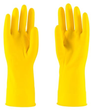 HOMESHOPA Household Rubber Gloves, 1 Pair Yellow Extra Thick Cleaning Washing Up Gloves, Non Slip Kitchen Dishwashing Gloves with Cotton Lining, Soft Flexible Reusable Waterproof Gloves (Large)