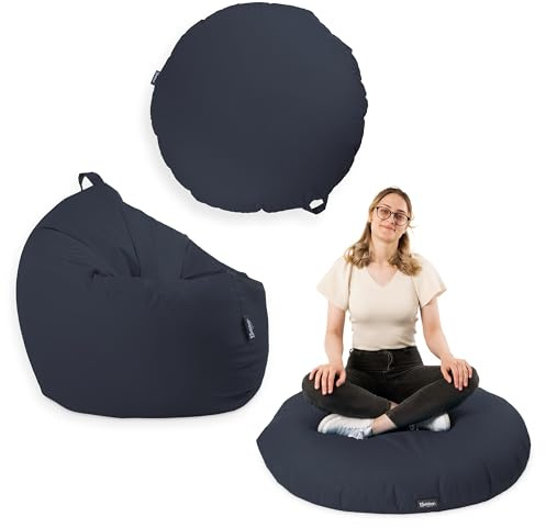 BuBiBag Premium 2-in-1 Sitzsack mit Füllung für Kinder & Erwachsene | Outdoor & Indoor | Sitzkissen Bodenkissen | Spielen & Entspannen | Wasser- und schmutzabweisend (Dunkelblau, 125 cm)