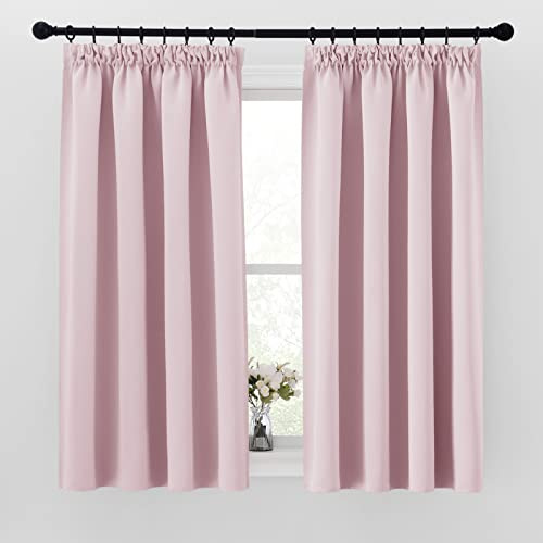 Pony Dance Ogenomskinliga barnrumsgardiner med veckband i set om 2, termisk gardin, köldskydd, för vintern, barngardiner för flickor, korta gardiner för skensystem, H 160 x B 140 cm, ljusrosa
