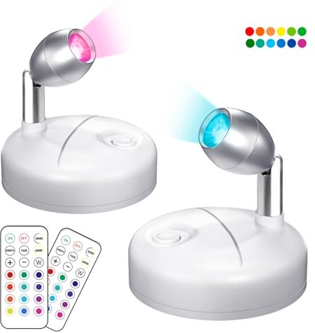 Bonlux Batterie betriebene Strahler Innen,Uplighting Indoor LED Spotlichter mit Fernbedienung,2 Stück Aluminium Dimmbare LED-Akku-Scheinwerfer mit 13 Lichtfarben für Schrank, Party, Malerei,Statue
