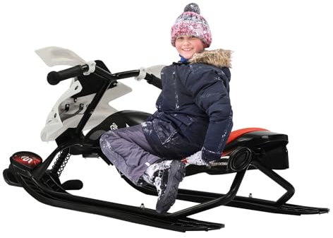 Kinderlenkschlitten, Kinderschlitten, Lenkschlitten, lenkbarer Schlitten, Schlitten, Schlitten mit Fußbremse und verstellbarem Kissen, Skischlitten mit Bremse, DREI Farben. (Schwarz)