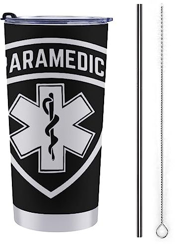 Gambo Rettungssanitäter Medic EMS Star of Life EMT Reise-Kaffeebecher, Edelstahl, isolierter Becher, langlebiger Becher mit Deckel und Strohhalm, 590 ml