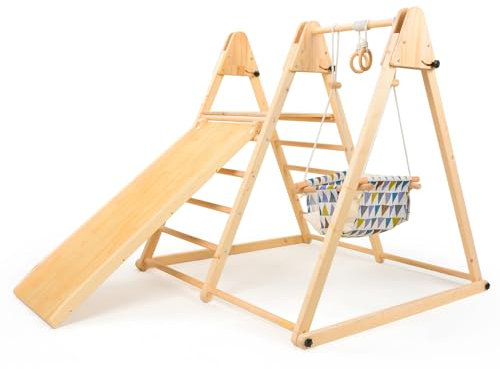 Ogelo Indoor-Spielplatz, Kleinkind-Spielset klappbares Kletterspielzeug 7-in-1 mit Dschungel-Turnhalle, Baby-Schaukel, Dreiecks-Kletterrampe, Turnringe, Rutsche für Kinder von 1-6 Jahren