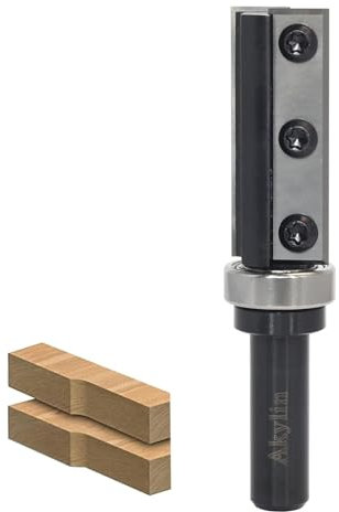 AKYLIN Fraise à Affleurer à Plaques Réversibles - Tige 12 mm, Lame Interchangeable 4 Côtés, Roulement à Billes - Pour Traitement des Bords en Bois