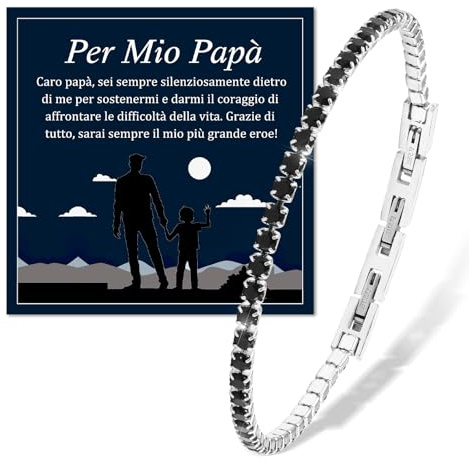 FANCIBAND Tennisarmband Herren Damen 3 mm Armband Silber Schwarz Armband Paar Geschenk für Ehemann Frau Freund Freundin, circa 17,5-21 cm, Edelstahl Zirkonium, Synthetischer Zirkonia
