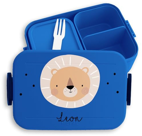 Kinder Bento Box Midi Lunchbox für Mepal Bentobox - Boho Löwe Brotdose Löwen I Löwenmotiv I Lion I König der Tiere - 900 ml - Blau - brotzeitbox mädchen kita personalisierte jausenbox leo