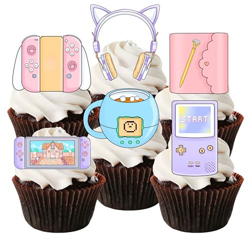 Gaming Cupcake Toppers Essbare Gamer Girl Kuchen Dekorationen #2 Essbare Videospiel Party Dekorationen Rosa Gaming Controller Cake Topper Niedliche Spielkonsole Cupcake Toppers Lila Switch