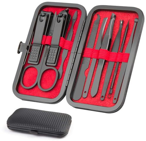 Set de Manicura y Pedicura 10 en 1, Juego de Cortaúñas Profesional de Acero Inoxidable con Estuche, Incluye Tijeras, Limas de Uñas, Pinza para Cejas, Limpiador de Oídos y Mucho Más, 10 Piezas