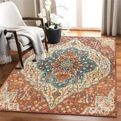 RUGMRZ Teppich Büro 160x250CM Kinderteppich Klein bodenmatte kinderzimmer orange Waschbarer Teppich mit Retro-Blumenmuster