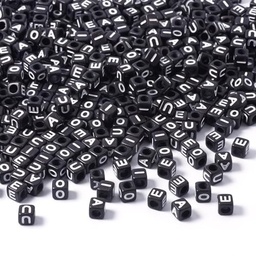 Bestewelry Würfelförmige Vokal-Buchstaben-Perlen aus Acryl, Buchstabenperlen A/E/I/O/U, für Freundschaftsarmbänder, Halsketten, Schmuckherstellung, 500 Stück