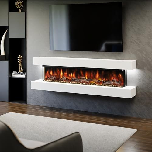 Evolution Fires Studio 5 62-Inch Wall-Mounted Electric Fireplace – Modern LED Flame Heater with Remote – Sleek White Design – UK Mainland Delivery Only