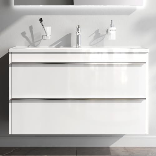 AM.PM Waschbeckenunterschrank Hängend mit Waschbecken, Badmöbel Set für Badezimmer & Gäste-WC, Waschtischunterschrank mit 2 Schubladen, 55 cm breit, Weiß glänzend, HIT (100 cm)