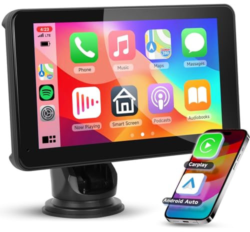 Hodozzy Tragbares Autoradio Wireless Carplay Android Auto,7-Zoll-Touchscreen-Autoradio mit Bluetooth-Freisprecheinrichtung/Mirrorlink/Super Link/Sprachsteuerung/TF-Karte/AUX,Car Multimedia Player