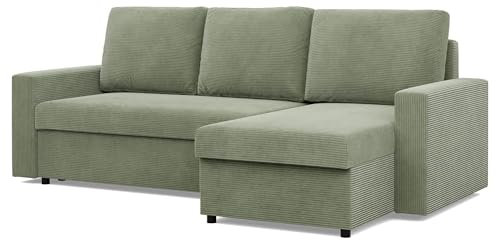 Mebligo - Ecksofa mit Schlaffunktion und Bettkasten 231 x 140 x 85 cm NEO Kollektion, Wohnlandschaft, Sofa L Form, Universal (Links und Rechts), Wohnzimmer Couch, Grün.