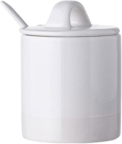 tazón de cerámica de azúcar, Azucarero de cerámica blanca, tarro for especias, recipiente for condimentos con tapa y cuchara