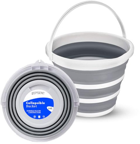 EPISENT 10 L Collapsible Silicone Bucket with Sturdy Handle | Portable Pop-Up Water Container for Camping, Fishing, Car Wash, Cleaning & Outdoor Use – Space-Saving Foldable Design