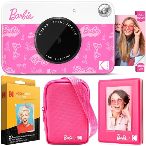 Kodak x Barbie Printomatic Cámara Instantánea Digital – Paquete Deluxe Estilo de Firma + Estuche Deluxe, Álbum de Fotos Barbie y Papel Zink (20 Hojas)