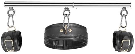Set de bondage ajustable con collar y muñequeras – Arnés de cuello y manos con barra de restricción, accesorios de sujeción para juegos íntimos y experiencias sensuales en pareja
