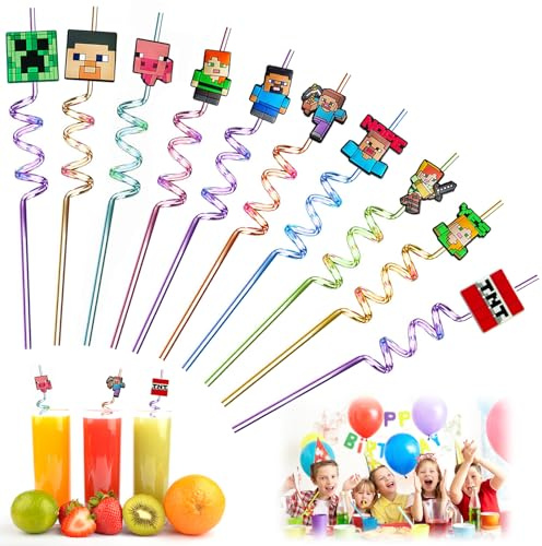Fine jade2 10 Pezzi Cannucce Pixel per bambini Cannucce di Plastica Rigida Riutilizzabili Per Casa Bar Negozio di Bevande Matrimoni Compleanni