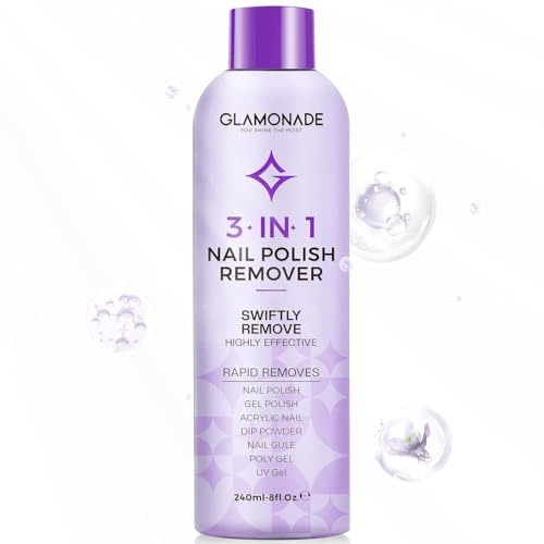 Glamonade Acetone Ultra-Powerful Nail Polish Remover: Professional Soak off Gel Nail Polish Remover Enriched with Natural Grape Seed Oil Acrylic Nail Glue Dip Powder for Home Salon 8 Fl Oz
