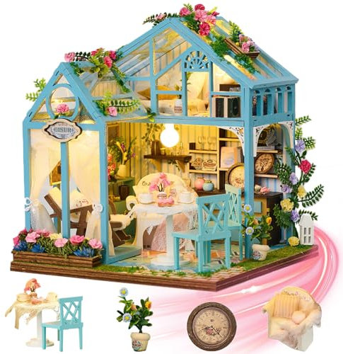Mostop Maison de poupée miniature DIY avec meubles, maison de poupée en bois, kit de construction miniature avec lumière LED, idée de chambre créative pour enfants/adultes, maison, kits de bricolage