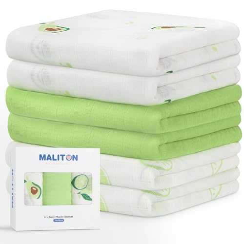 Maliton 6 Stück Baby Spucktücher Moltontücher aus Baumwolle, 70x70cm - Weiche & saugfähige Mullwindeln für Neugeborene | Atmungsaktive Musselintücher | Zum Reinigen, Abwischen, Abdecken