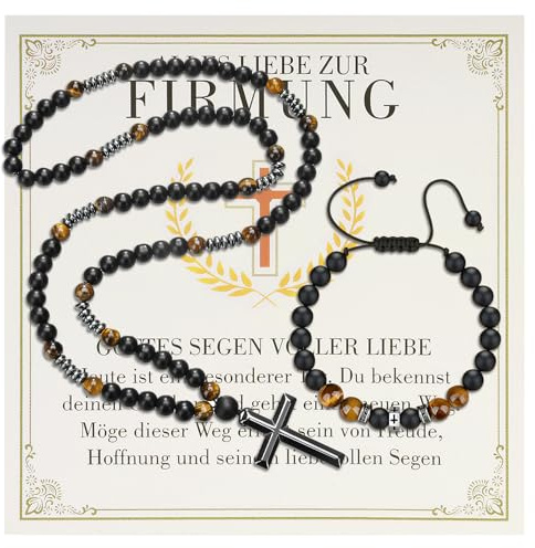 RiuCrepian Rosenkranz katholisch,Gebetskette und Kommunion,Kreuz Rosenkranzarmband mit Tigerauge,zur Taufe Firmung Kommunion Konfirmation Geburtstagsgeschenk