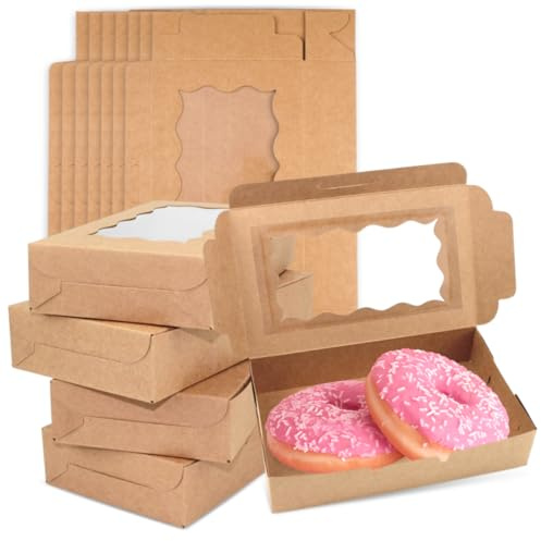 12 Stück Braun Gebäckkarton mit Sichtfenster | Braune Kraftpapier Cupcake Transportbox Karton, Einwegverpackungsboxen, für Weihnachten Geburtstag Babyparty Hochzeit