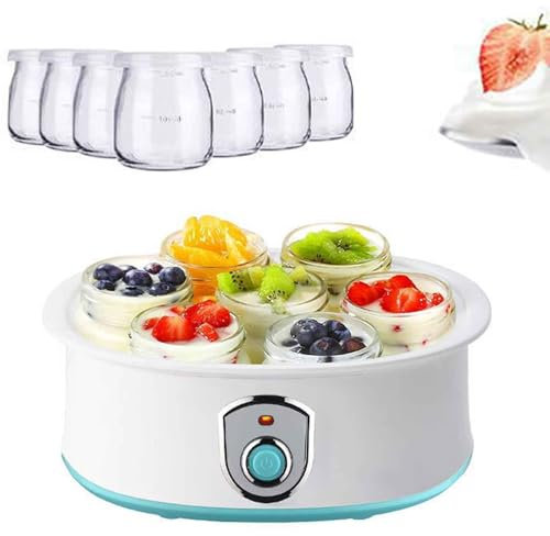 Yogurtera eléctrica de Temperatura Constante de 1,26 l con 7 frascos de Vidrio de 180 ml, fermentadora multifunción for Yogur casero, Ideal for yogures y quesos Individuales.