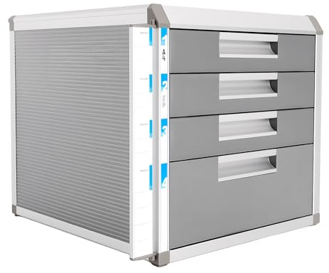 Beaudreaul Schubladenbox Abschließbar 4 Ebenen Dokumenten Aufbewahrung Ablagebox Metall Schubladenboxen A4 Büroschrank Dateispeicherschrank, für Büros und Häuser, 31.5 * 35 * 29.8cm
