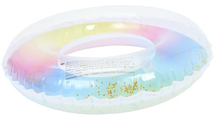 GARIOUANS Aufblasbarer Schwimmring für Erwachsene Halbtransparente Regenbogen Design mit Glitzer für Pool Strand und See Einfacher und Abbau kein Luftbläser Enthalten