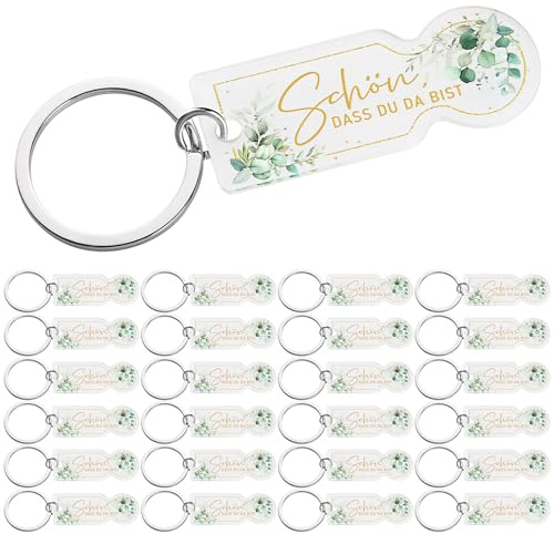 24pcs Einkaufwagenlöser Schlüsselanhänger Acryl Einkaufswagenchip Schön dass du da bist Gastgeschenke Hochzeit Kommunion Taufe Abziehbar Einkaufswagen Öffner Eukalyptus Dankeschön Geschenk Gäste