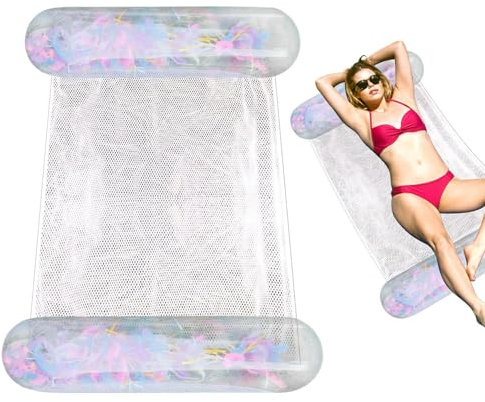 DzpKrka Luftmatratze Pool Luftmatratze Wasser Erwachsene 130x70 cm Wasserhängematte Mit Netz Aufblasbare Pool Floats PVC Faltbares Wasser Lounge Hängematte Für Wasserpartys Sommerparty