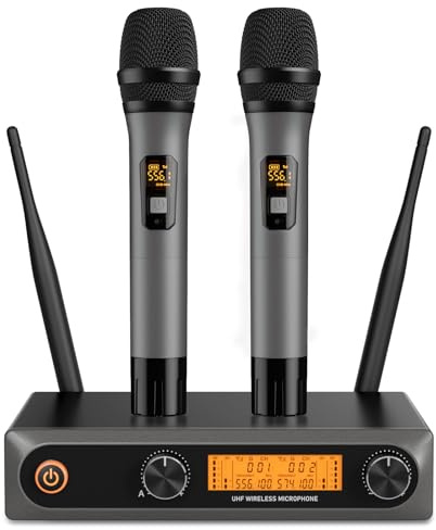 voijump Wireless Microphones,Professional Metal Dual UHF Cordless Dynamic Mic Handheld Microphone System (200ft) for Karaoke, Home, Meeting, Party, Home KTV Set, Wedding,Church, DJ