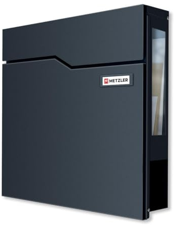 Metzler Briefkasten Anthrazit mit Zeitungsfach & Sichtfenster – Wandbriefkasten mit austauschbarem Namensschild – Postkasten Pulverbeschichtet in RAL 7016 rostfrei & witterungsbeständig – Hoffmann SF