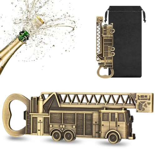 LULLEA Fire Engine Bottle Opener – Quirky Firefighter Gifts for Men, Dad, Grandpa – Bronze Fire Engine-Shaped Bar Accessory with Gift Bag – Perfect for Birthday Fathers Day Christmas Pub Nights