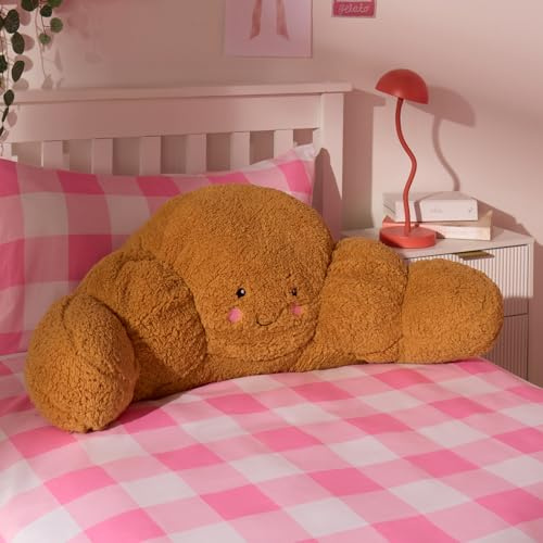 OHS Reading Pillow for Bed Adult, Croissant Cuddle Cushion Supportive Soft Cosy Teddy Fleece Kids Cushions with Arms Snuggle Hug Pillow Relaxing At Home, Brown - 45 x 40 x 30cm