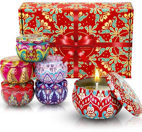 Scented Candles Gift Set Pack of 6 – Aromatherapy Soy Wax Candles Gifts for Women – Long-Lasting Candle Set with Lavender, Rose, Jasmine, Violet, Pear Orchid & White Peach Oolong – 15 Hr Burn Each