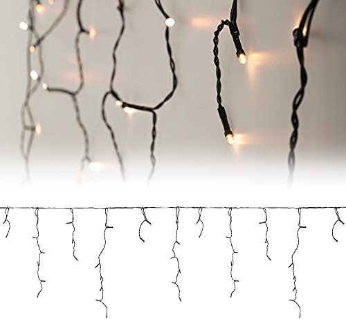 ECD Germany LED Lichtervorhang 6m 180 Warmweiße LEDs, Eiszapfen Lichterkette LED Lichterkettenvorhang Weihnachten Eisregen Vorhang, IP44 Wasserdicht, Innen/Außen, Weihnachtsbeleuchtung Weihnachtsdeko