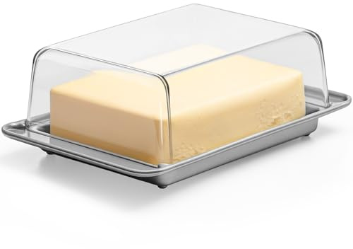 KONZEPT Mantequillera de plástico con tapa transparente para 250 g de mantequilla, color gris